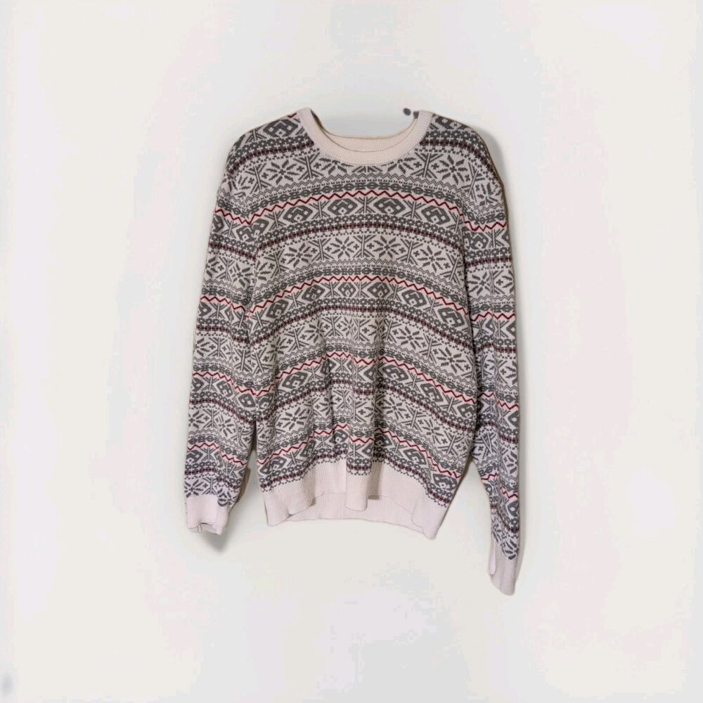 Tommy‎ Hilfiger Joyce Fair Isle Sweater Men’s XL Gray White Red Crewneck
